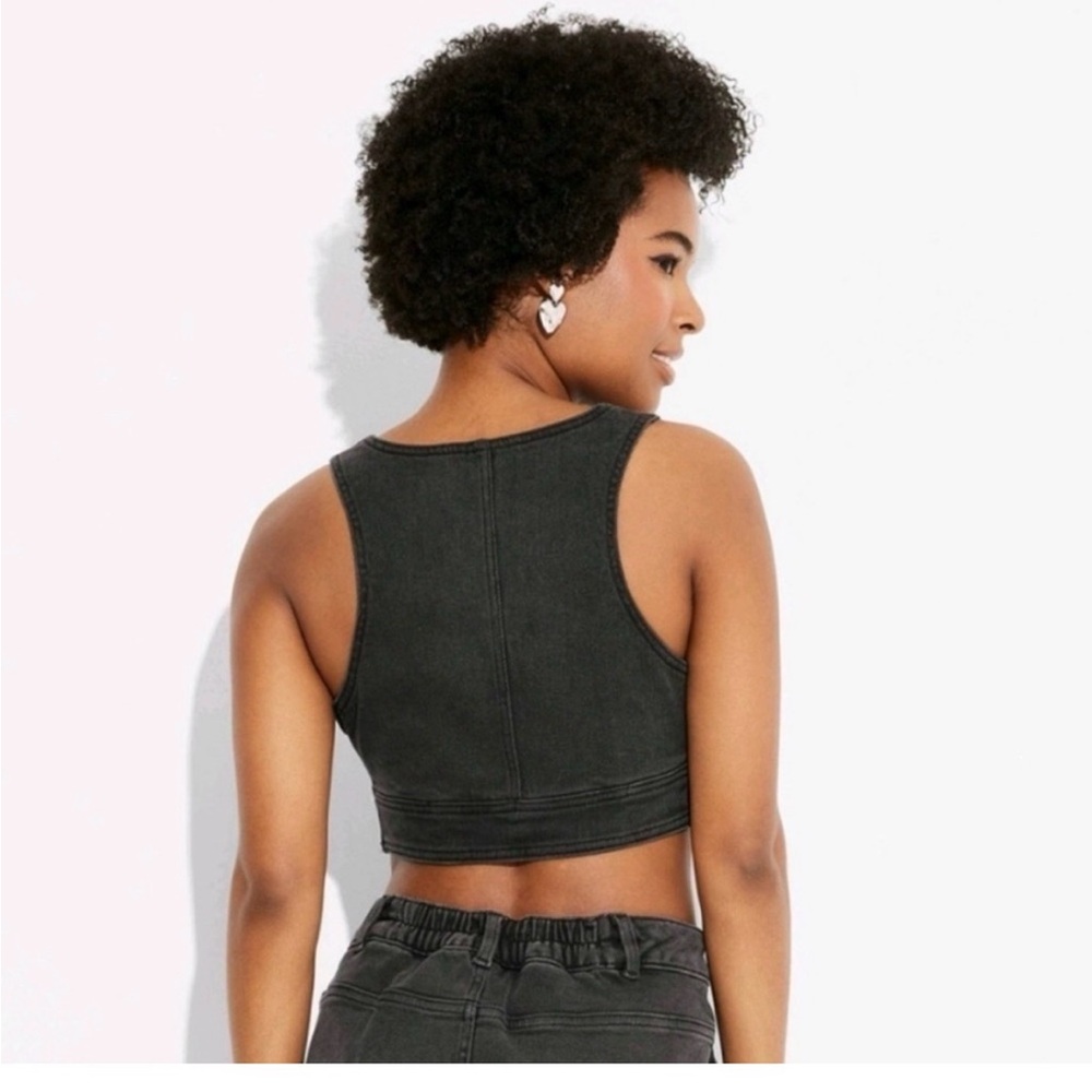 Wild fable Black V-Neck Cropped denim Tank with Wide Straps sz M - Picture 2 of 7